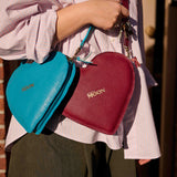 The Leather Heart Bag - bordeauxrood & turquoise - PRE ORDER