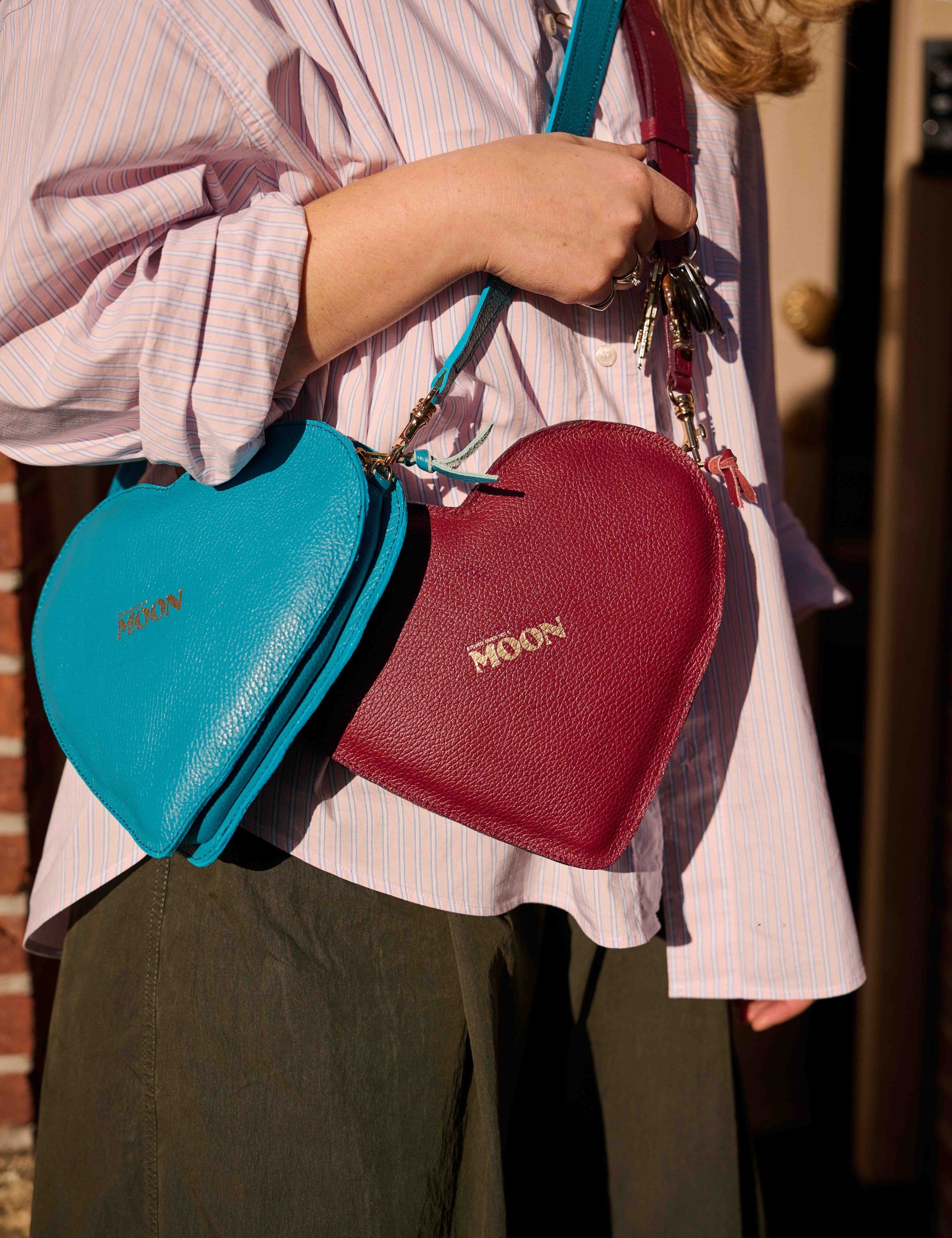 The Leather Heart Bag - bordeauxrood & turquoise - PRE ORDER