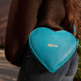 The Leather Heart Bag - bordeauxrood & turquoise - PRE ORDER