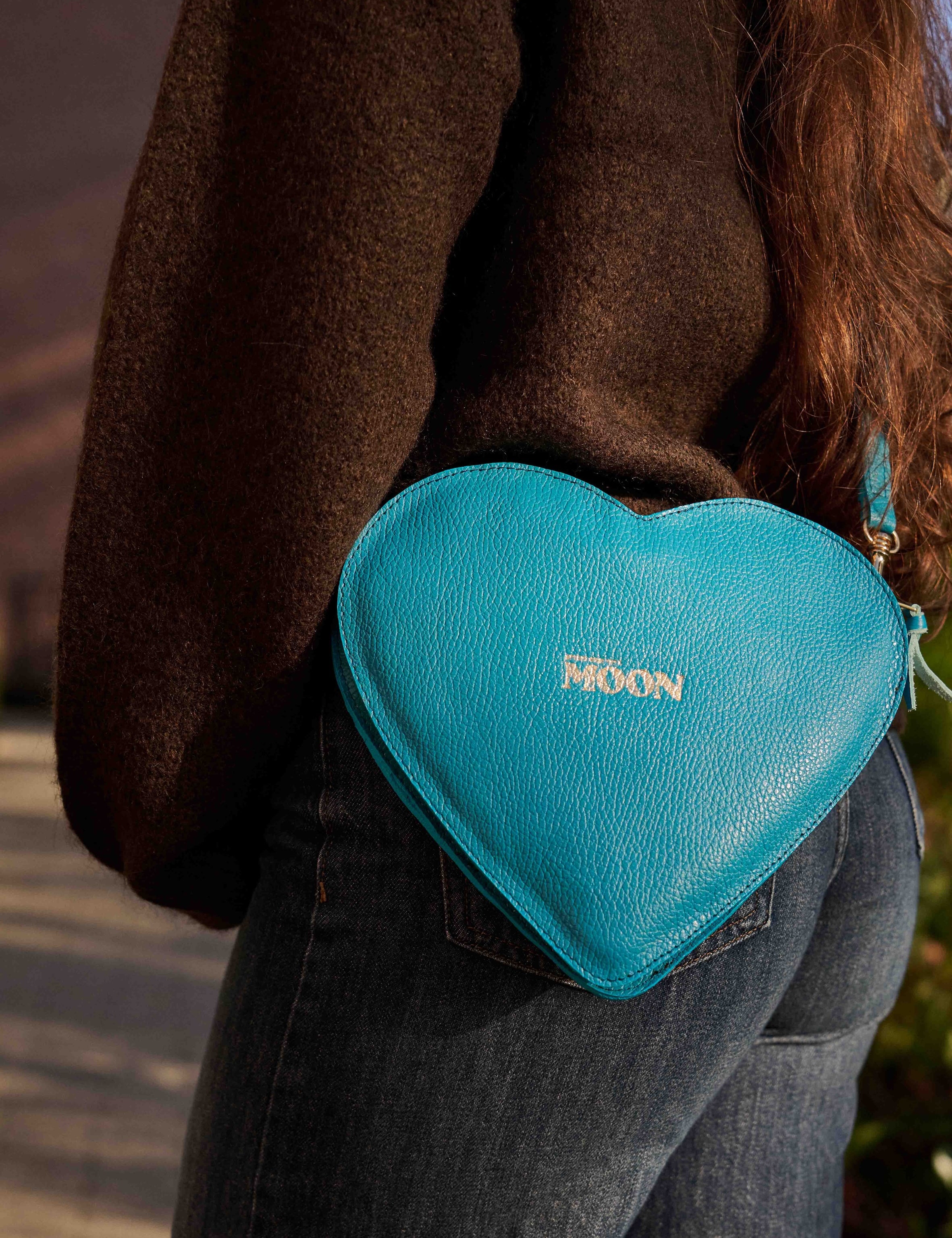 The Leather Heart Bag - bordeauxrood & turquoise - PRE ORDER