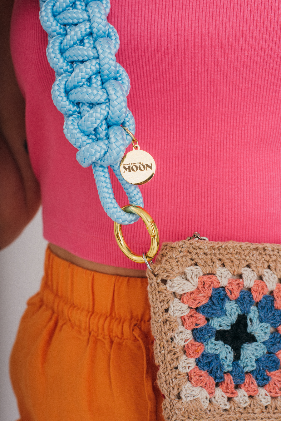 Crochet bag créme + paradise blue strap